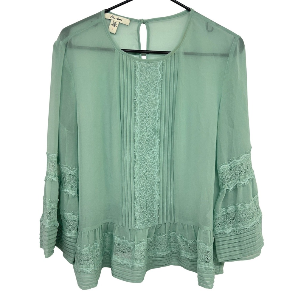 Fairy Lace Sheer‎ Blouse L Mint Ethereal Bell Sleeve Romantic Coquette Top